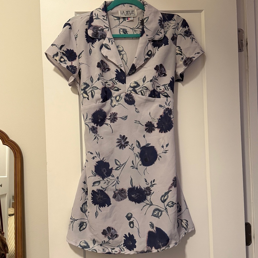 Vintage La Belle Made in the USA Periwinkle Chiffon Floral Dress